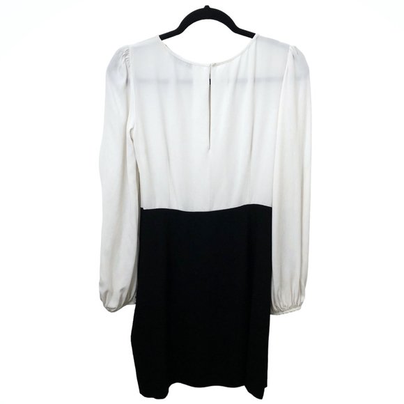 Zara Solid Black White Color Block Long Sleeve Sheath Dress M - Picture 2 of 8